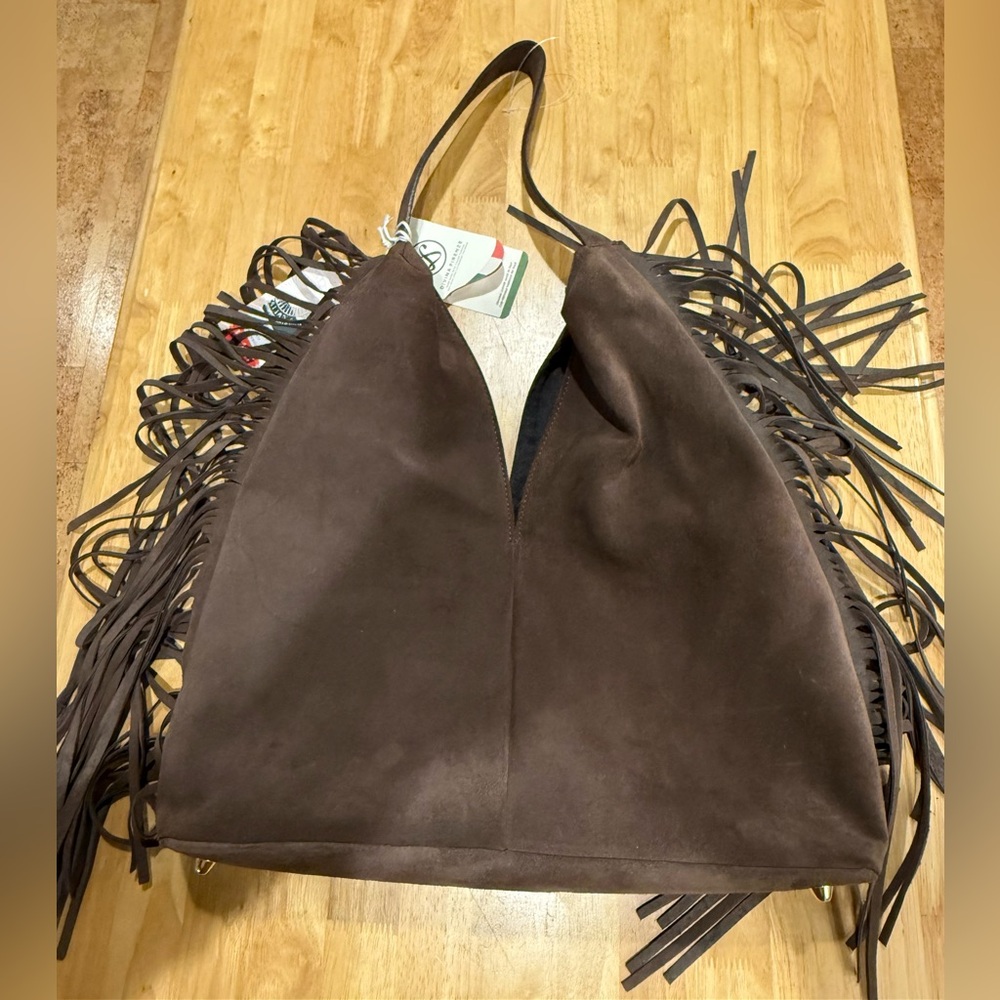 NWT Divina Firenze Genuine Leather Brown Suede Fringe Shoulder Bag - Picture 11 of 15